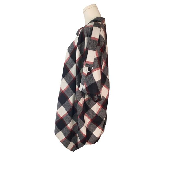 3.1 PHILLIP LIM Poncho Sweater Size 8 Wool Blend Plaid Black White Red - Picture 5 of 11
